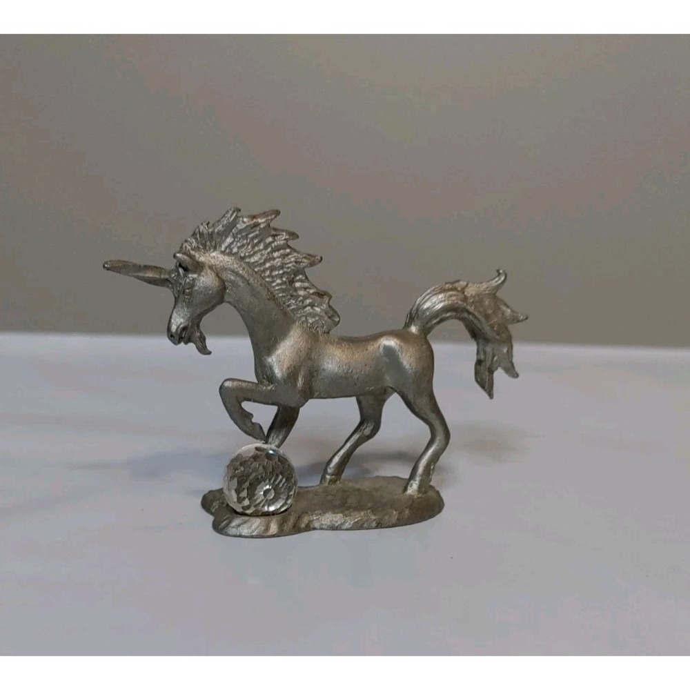 Vintage Pewter 2.5" Miniature Prancing Unicorn Figurine Mythical Fantasy 1985